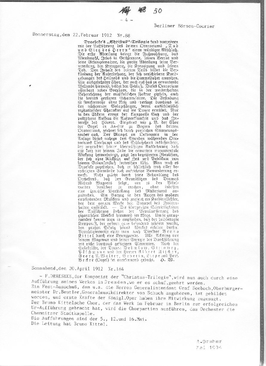 Felix Draesekes Christus (Berliner Brsen-Courier  1912)