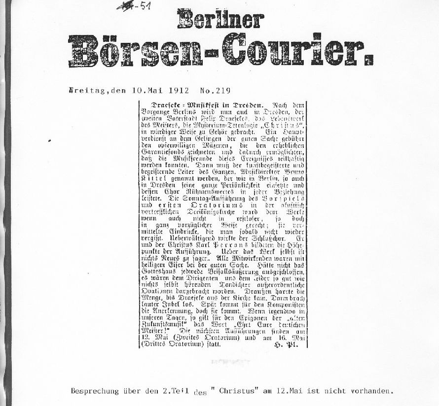 Felix Draesekes Christus (Berliner Brsen-Courier  1912)