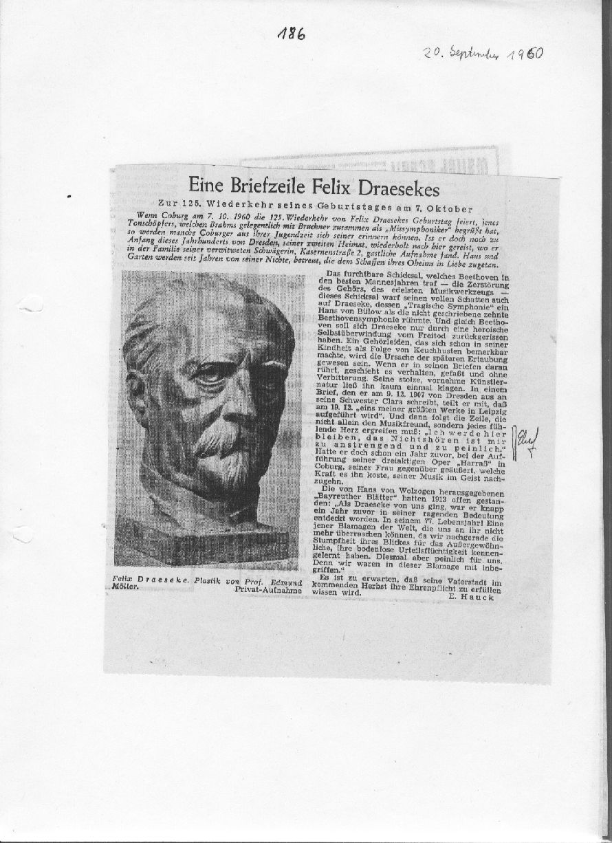Briefzeile Draeseke von E. Hauck - Geschenk v. H. Ebert (20 Sep 1960) 
