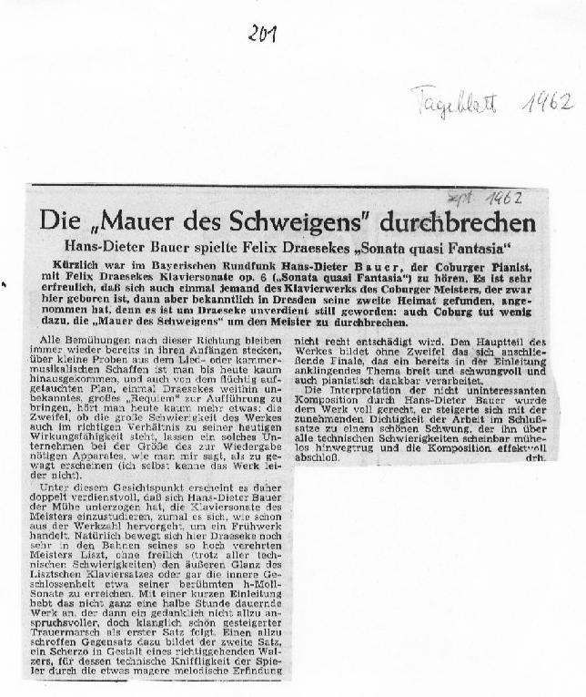 Die "Mauer des Schweigens" durchbrechen (Dr. Haas, Coburger Tageblatt, Sep 1962) 