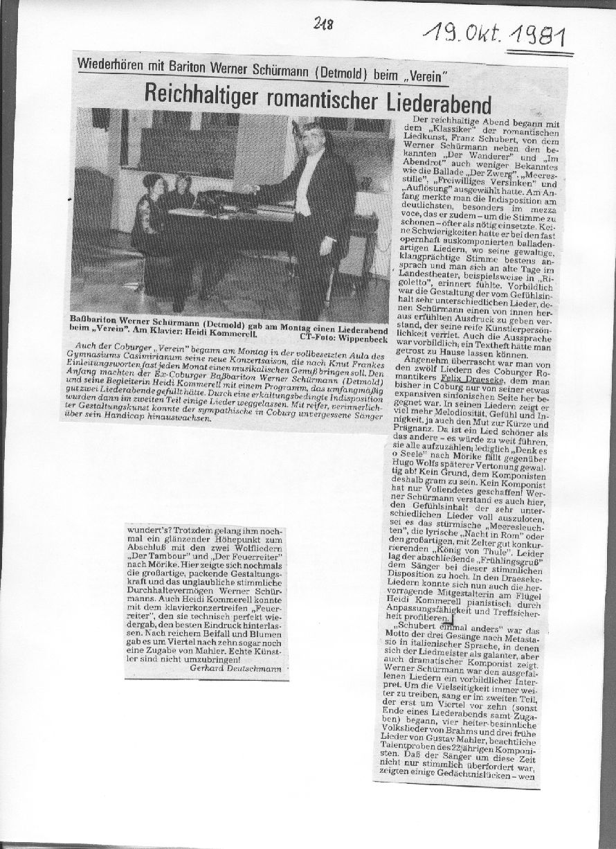 Romantischer Liederabend beim Verein; Bariton Werner Schürmann (Gerhard Deutschmann, 19 Okt 1981) 