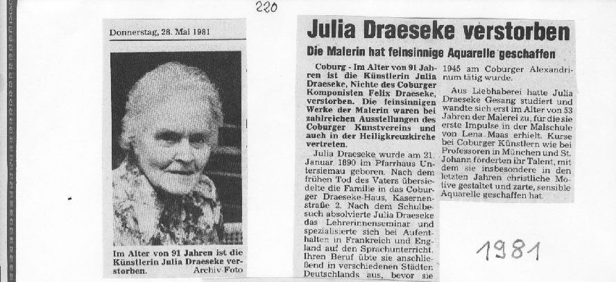 Julia Draeseke am 28 Mai 1981 veretorben 