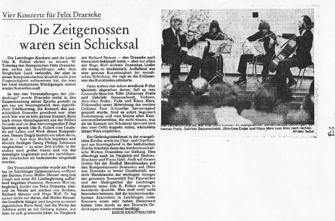 Vier Konzerte für Felix Draeseke: Die Zeitgenossen waren sein Schicksal, von Erich Krautmacher (1983)