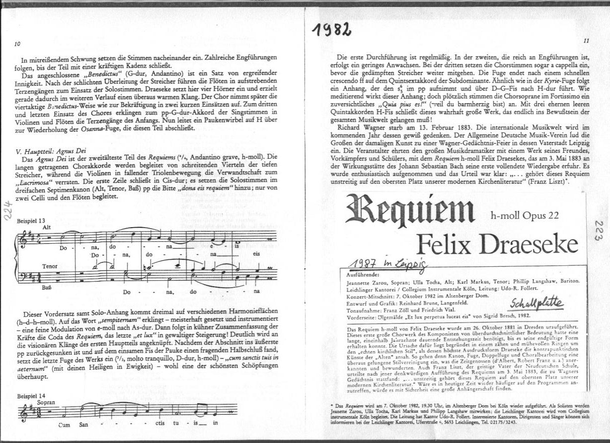 Felix Draeseke: Requiem h-moll, op. 22, Udo-R. Follert, Collegium Instrumentale Köln, Altenberg 1982