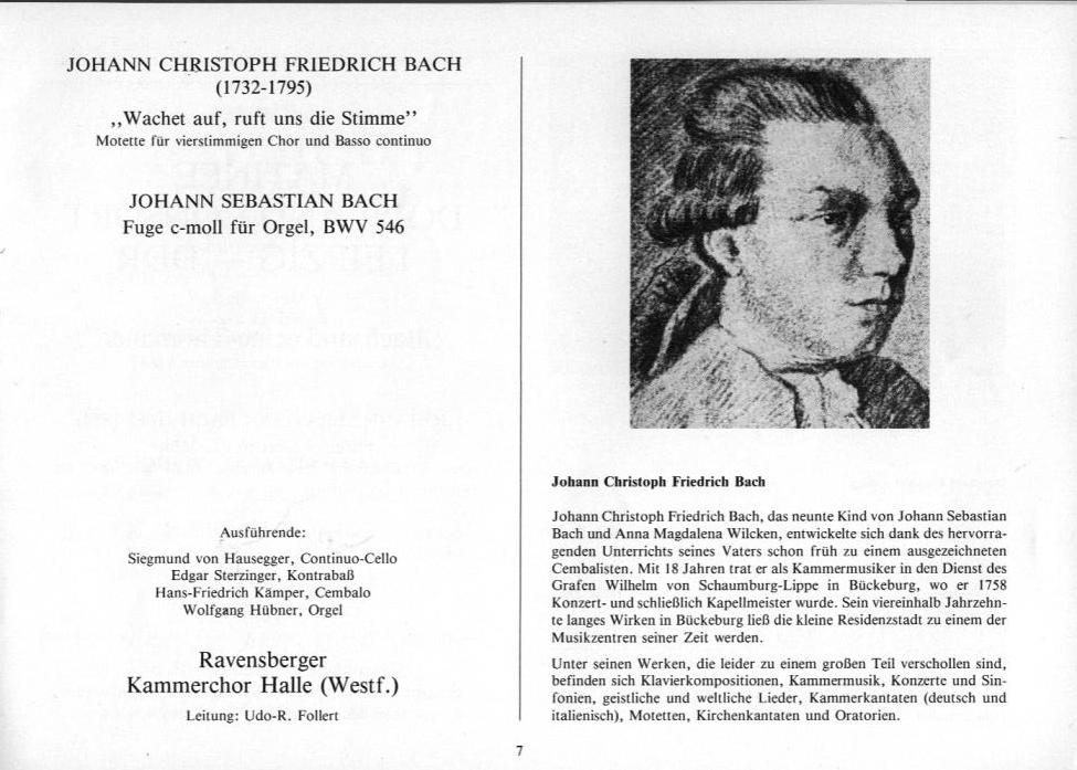 22. Haller Bach-Tage (26 Jan-3 Feb 1985): Bach, Schütz, Händel, et al.; Draeseke Serenade D-dur, op. 69, Collegium Instrumentale Koln, Udo-R Follert 