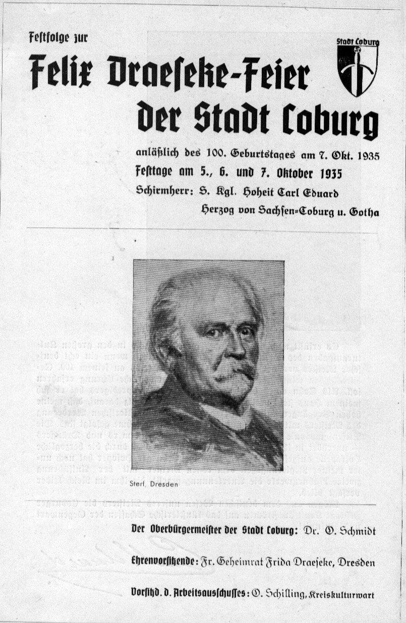 Festfolge zur Felix Draeseke-Feier der Stadt Coburg (5-7 Okt 1935)