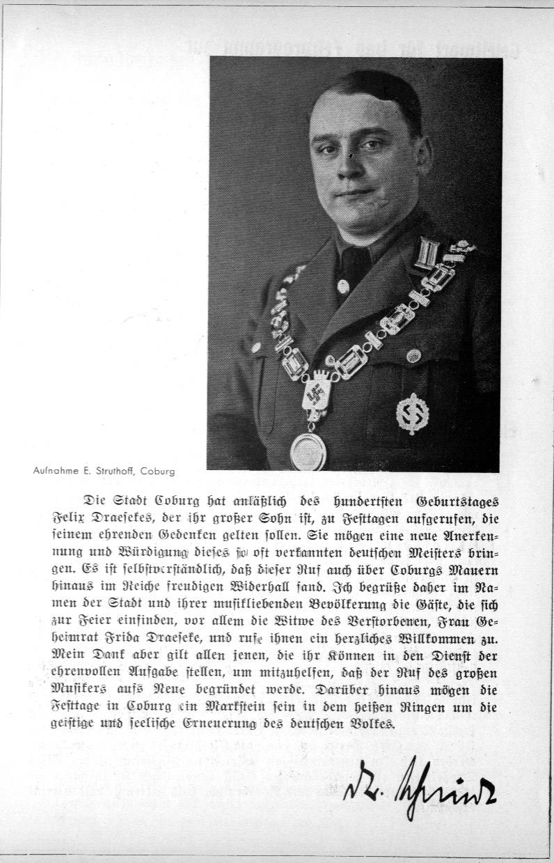 Festfolge zur Felix Draeseke-Feier der Stadt Coburg (5-7 Okt 1935)