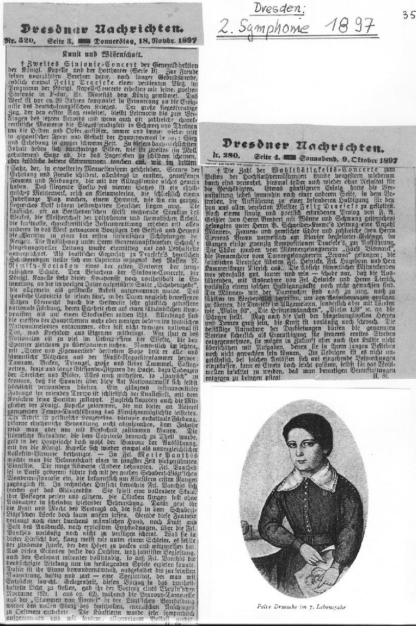 Draeseke Symphonie Nr 2, etc (Dresdner Nachrichten 1889) 