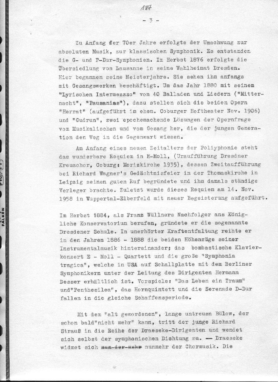 Heinz Ebert: Felix Draeseke - Komponist aus Coburg. Lebens- und künstlerisches Schaffensbild (1958)