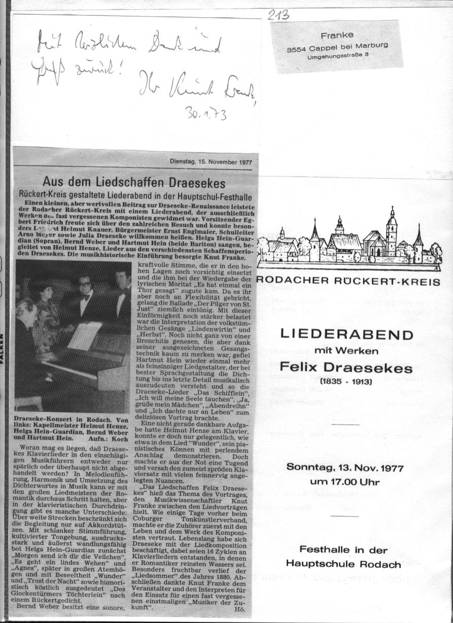 Rückerz-Kreis gestaltet Liederabend in Rodach, 15 Nov 1977 