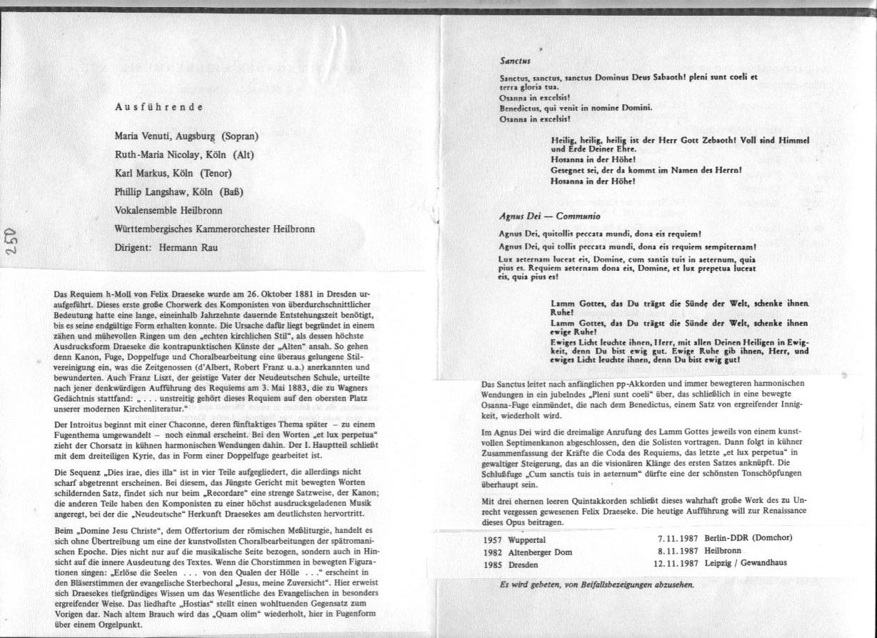 Draeseke Requiem in H-moll am 4 October 1987 in Heilbronn - Kilianskirche (8 Nov 1987, Württenberg Kammerorchestra Heilbronn, Hermann Rau) 