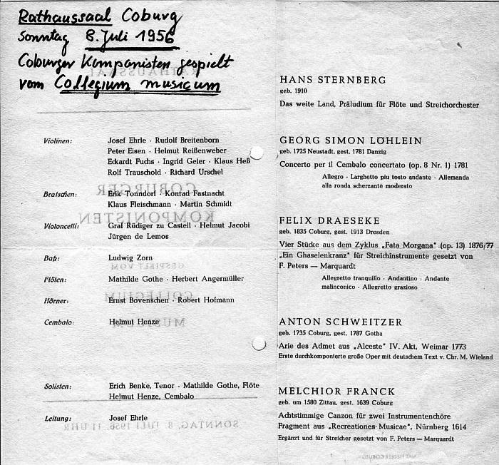 Rathaussaal Coburg - Coburger Komponisten (Collegium Musicum) Coburg - 8 Jul 1956