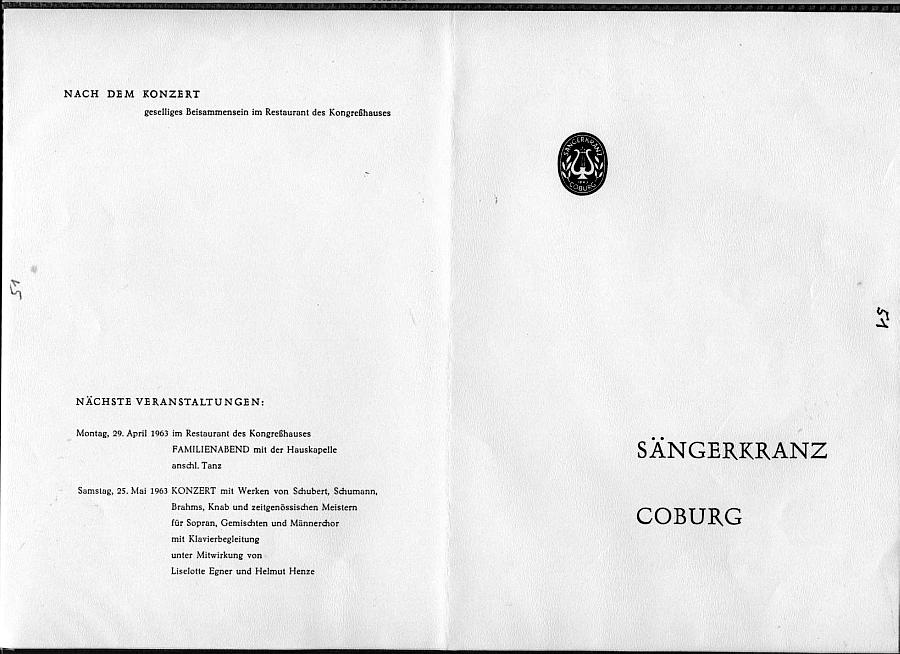Festsall des Kongreßhauses Coburg - 50. Todestag Draeseke (sonata op 6; Sonata op 38; Lieder) Coburg - 6 Apr 1963