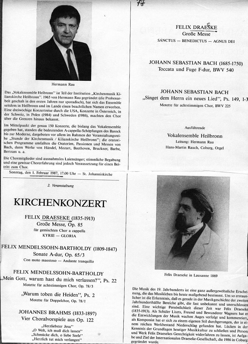 Johanniskirche Heilbronn - Draeseke Große Messe op 85 (Vokalensemble Heilbronn, Hermann Rau) 1 Feb 1987