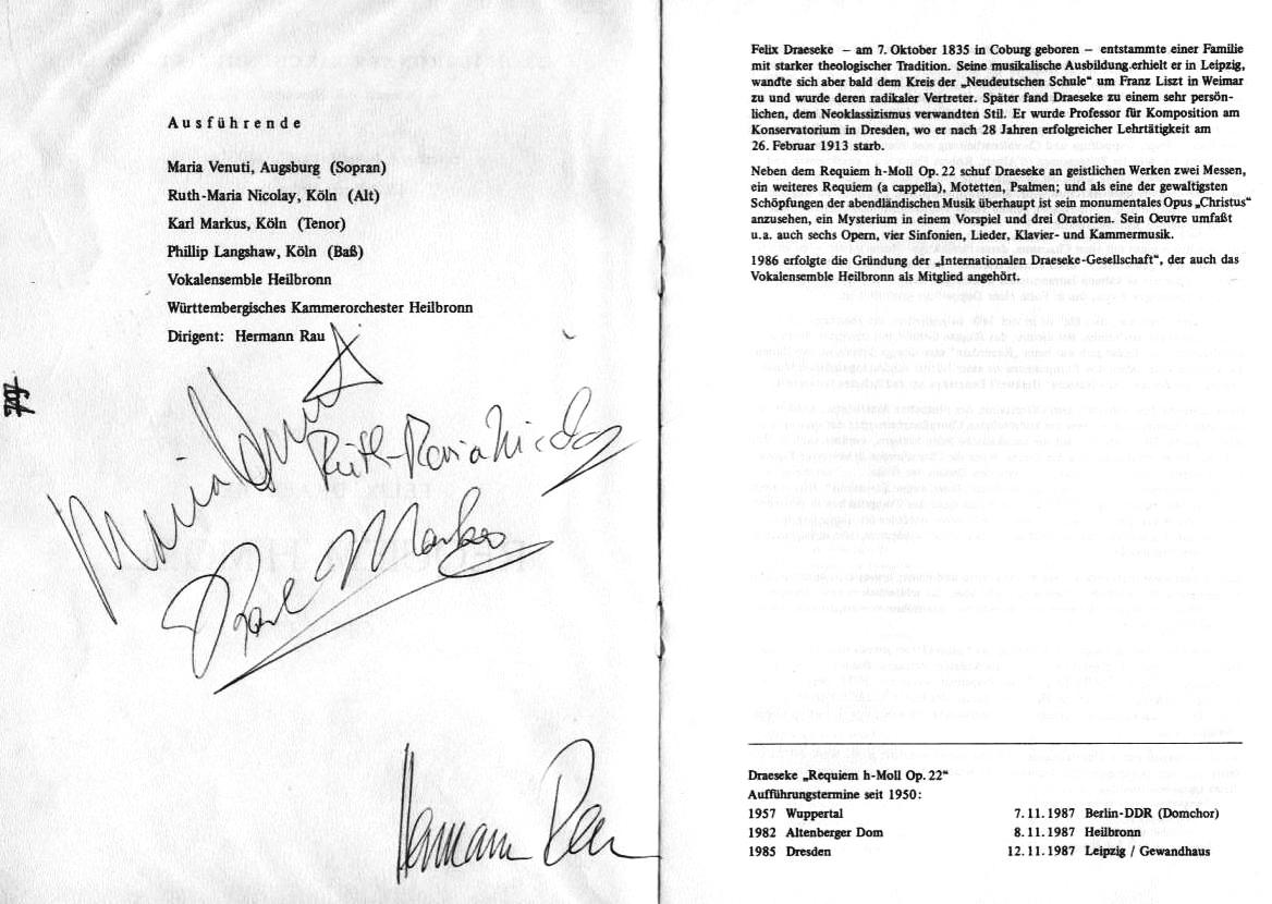 Draeseke Requiem in H-moll am 4 October 1987 in Heilbronn - Kilianskirche (8 Nov 1987, Württenberg Kammerorchestra Heilbronn, Hermann Rau) 