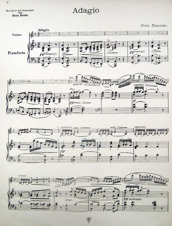 Felix Draeseke's Adagio for Violin arranged by Benda