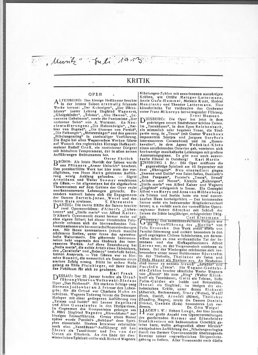 Gotha: Auffhrung Oper Merlin 1913 