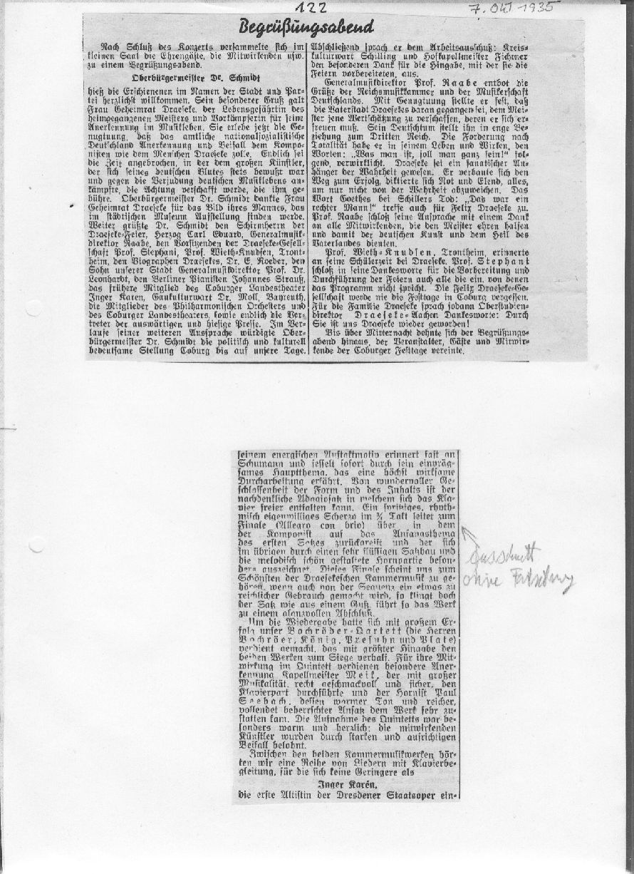 Kammermusik u. Lieder von Felix Draeseke. Morgenfeier im Landestheater (Dr. Schammberger) 