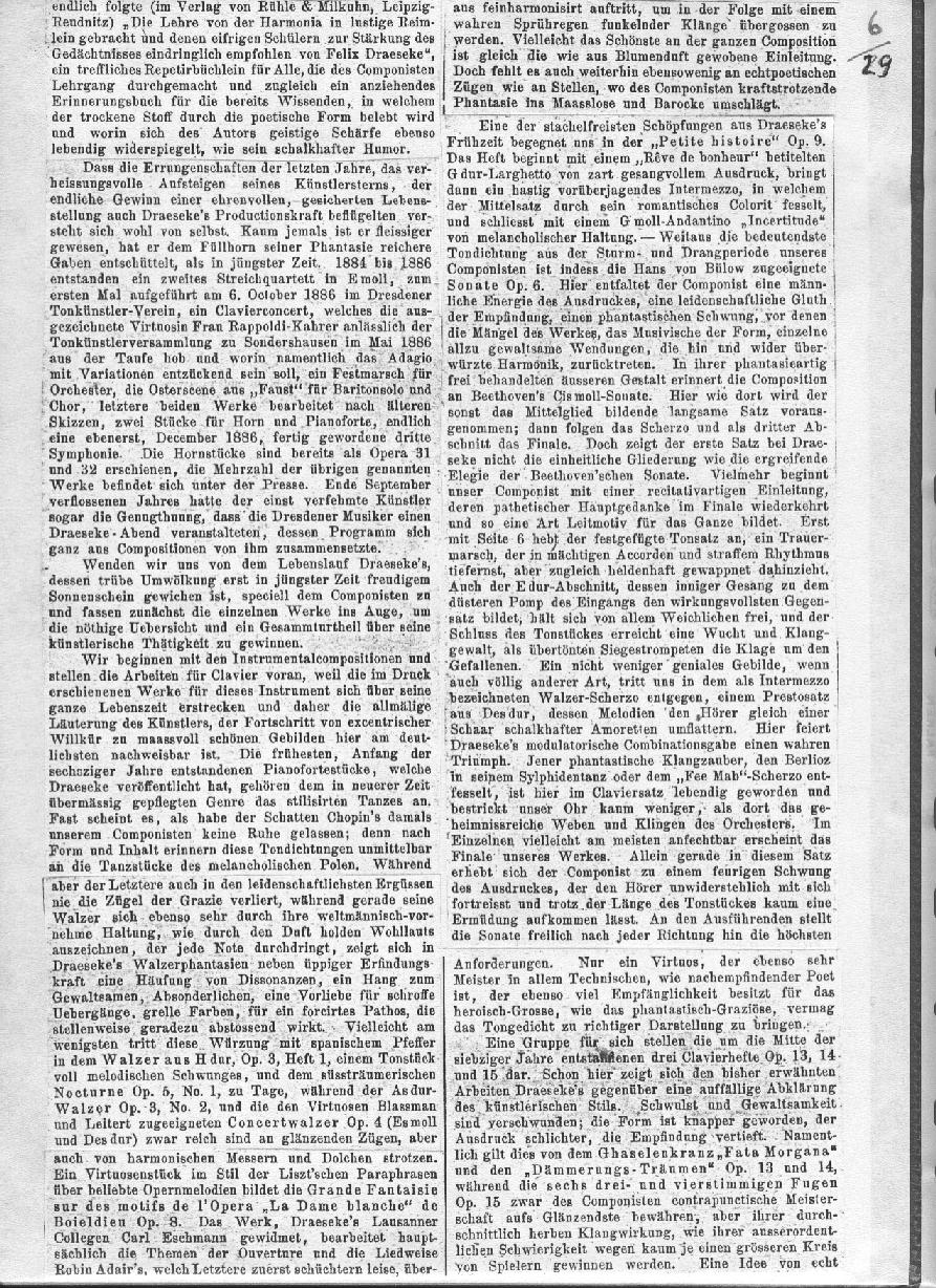 A. Niggli: Eine biographisch-kritische Studie über Felix Draeseke (Musikalisches Wochenblatt, Leipzig XVIII, nr 2-13; Januar-März 1887)