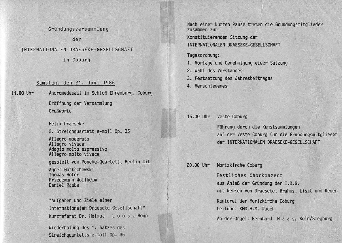 Gründungsversammlung der Internationalen Draeseke-Gesellschaft in Coburg