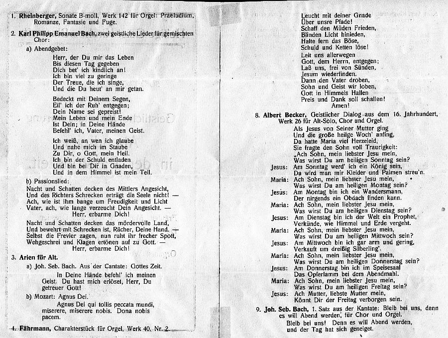 Heilige Geist-Kirche zu Blasewitz: Abendfeier in der Passionszeit. Rheinberger, CPE Bach, JS Bach, Klughardt, Draeseke (Psalm 23, für Frauenchor), Grieg - Dresden 15 Mär 1914